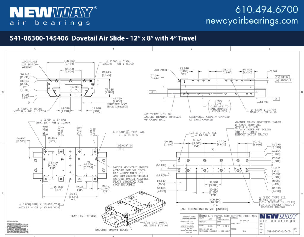 dovetail air slides 12x8 4in engineering drawings