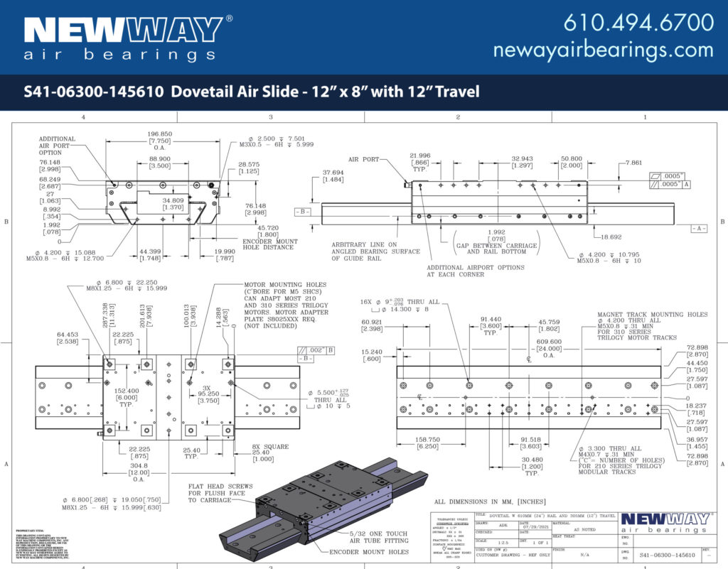 dovetail air slides 12x8 12in engineering drawings