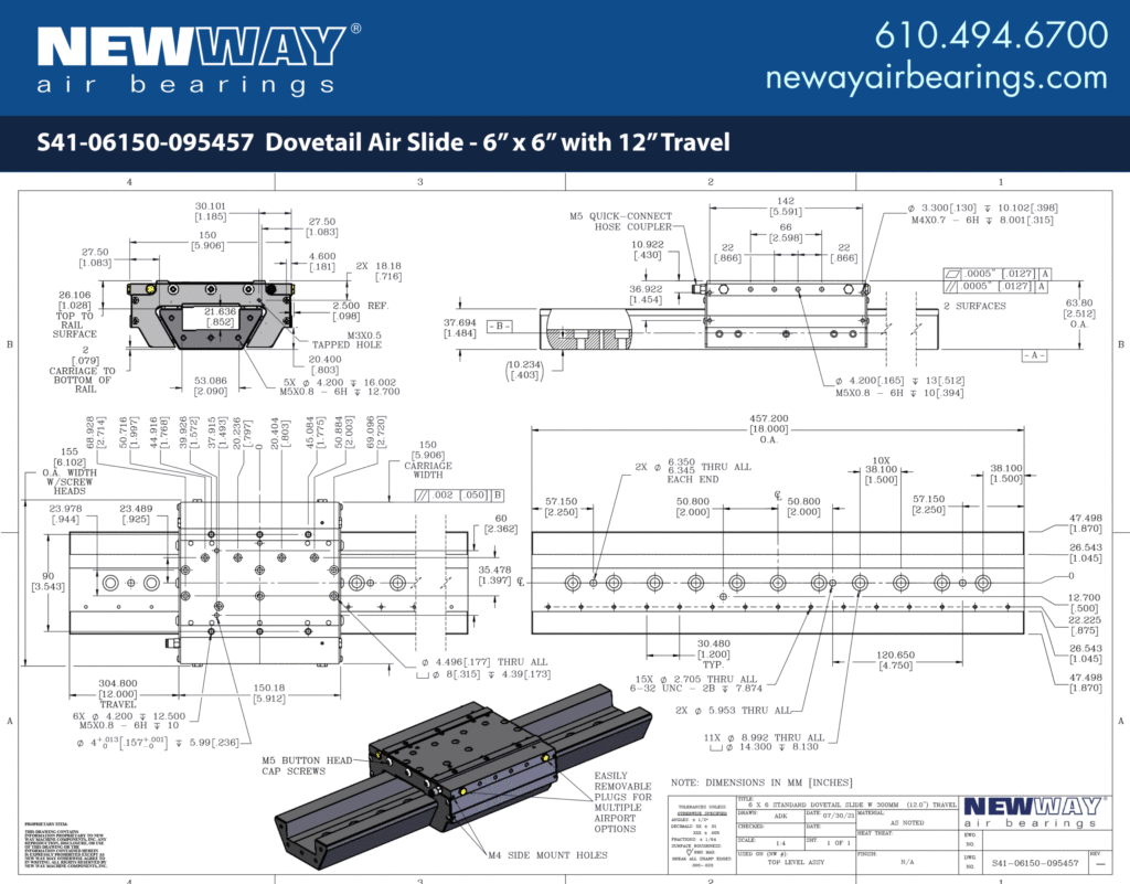 dovetail air slides 6x6 12in engineering drawings