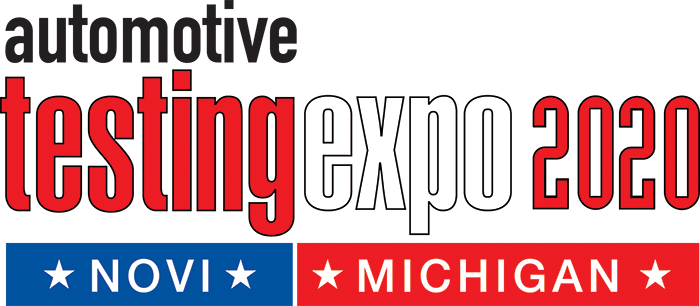 Red, white, blue, and black image for the Automotive Testing Expo 2020 in Novi, Michigan.