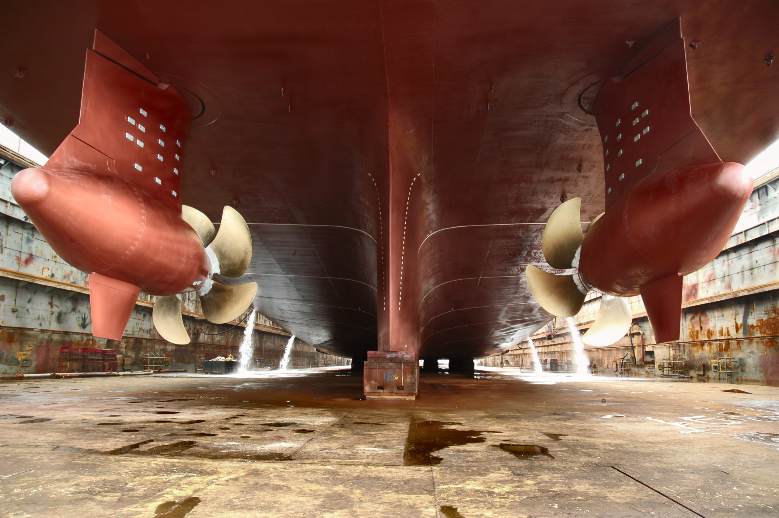 Boat propellers on a ship in a dry dock